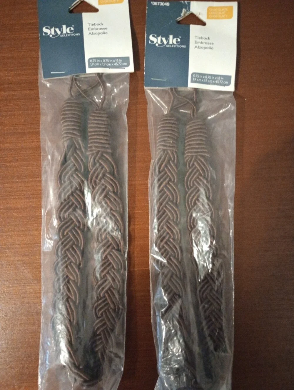 NEW Braided Curtain Tiebacks in Dark Chocolate Brown - Set of 2